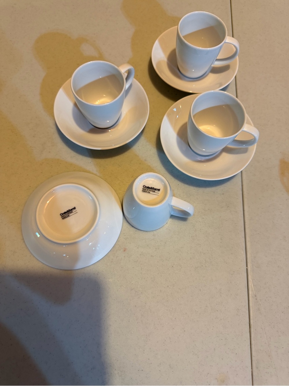 Crate&Barrel White Porcelain Espresso Cup and Saucer Set - 4pc